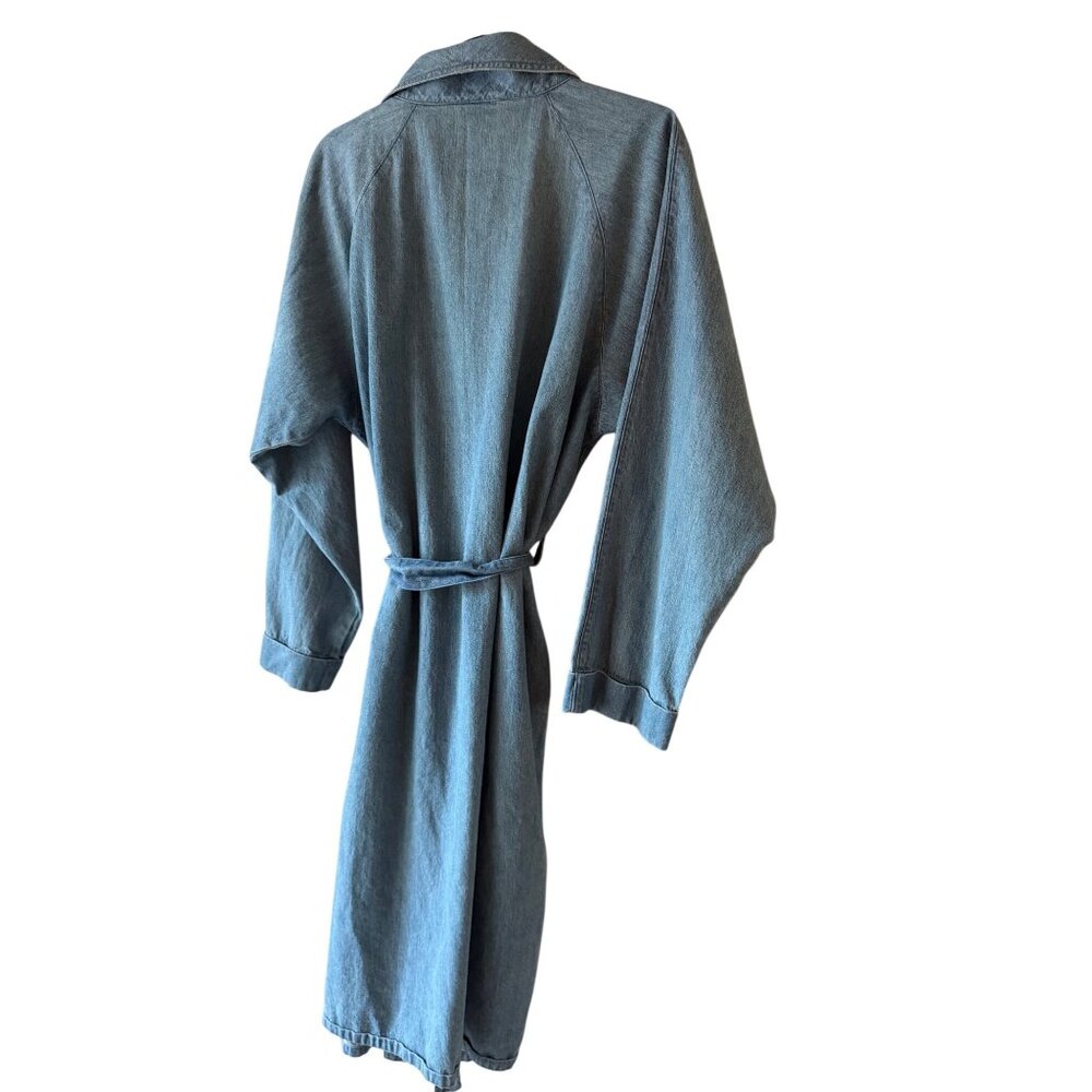 LL Bean Mens Denim Robe Size Medium Blue Self Wrap Long Sleeved Relaxed Vintage - Picture 2 of 9